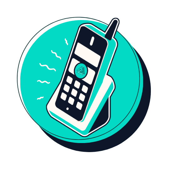 An illustration of a home phone on a stand in a circle